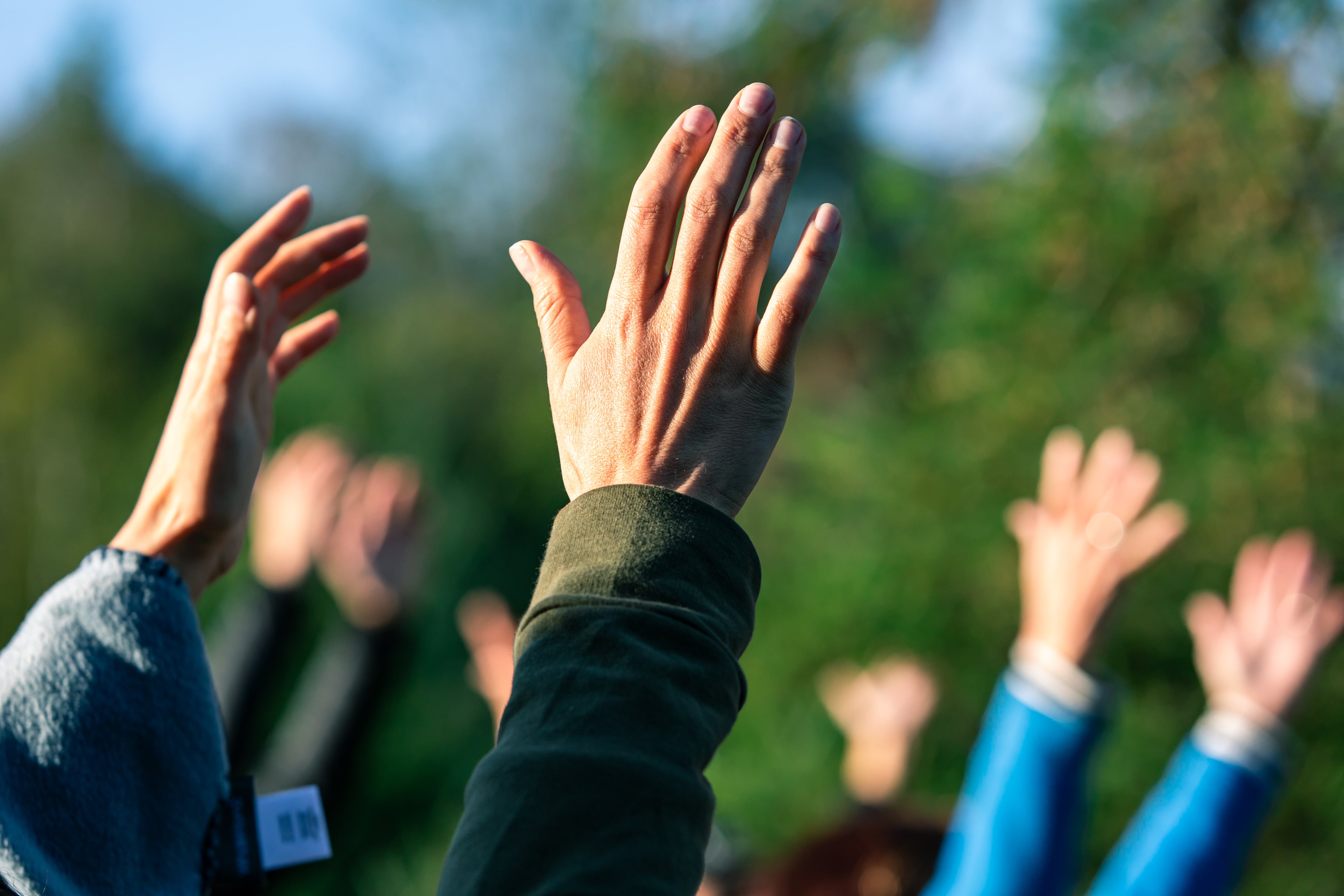 Un grupo de personas levanta la mano.