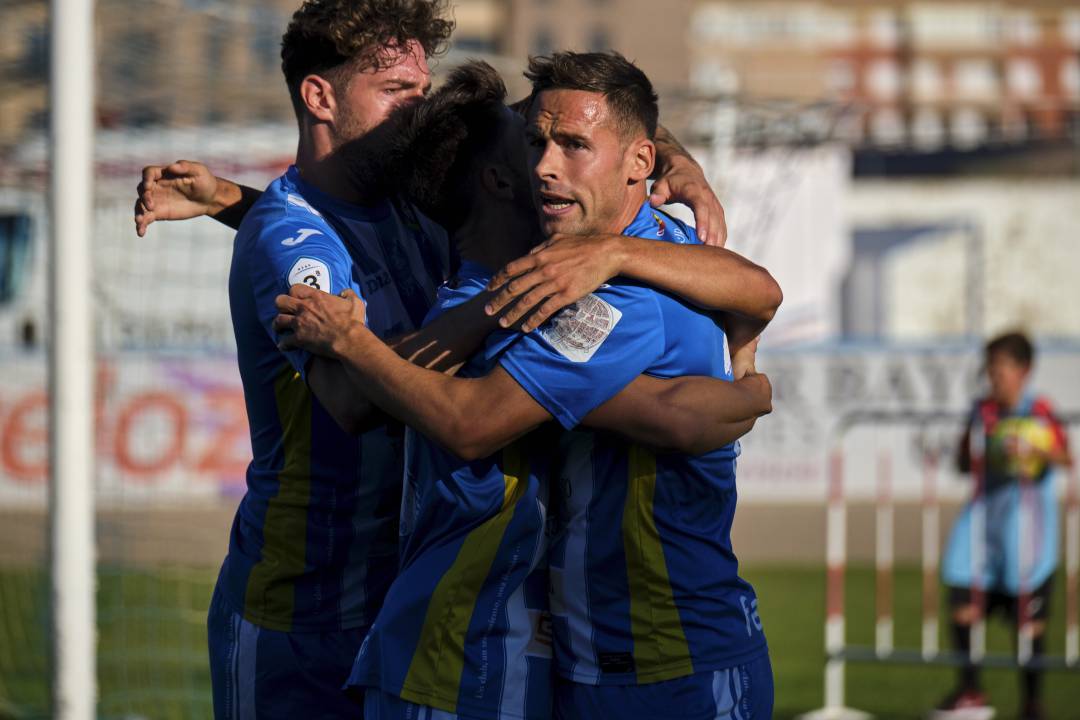 Borja Plaza durante la celebración de un gol la pasada temporada.