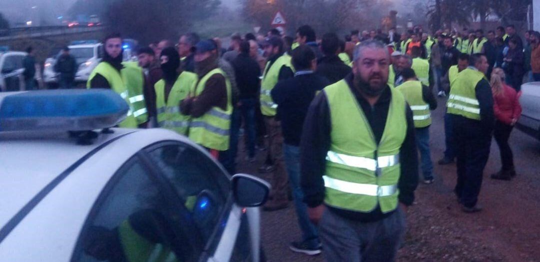 Agricultores de Jaén y Córdoba en las protestas que han provocado el corte de la autovía A4.