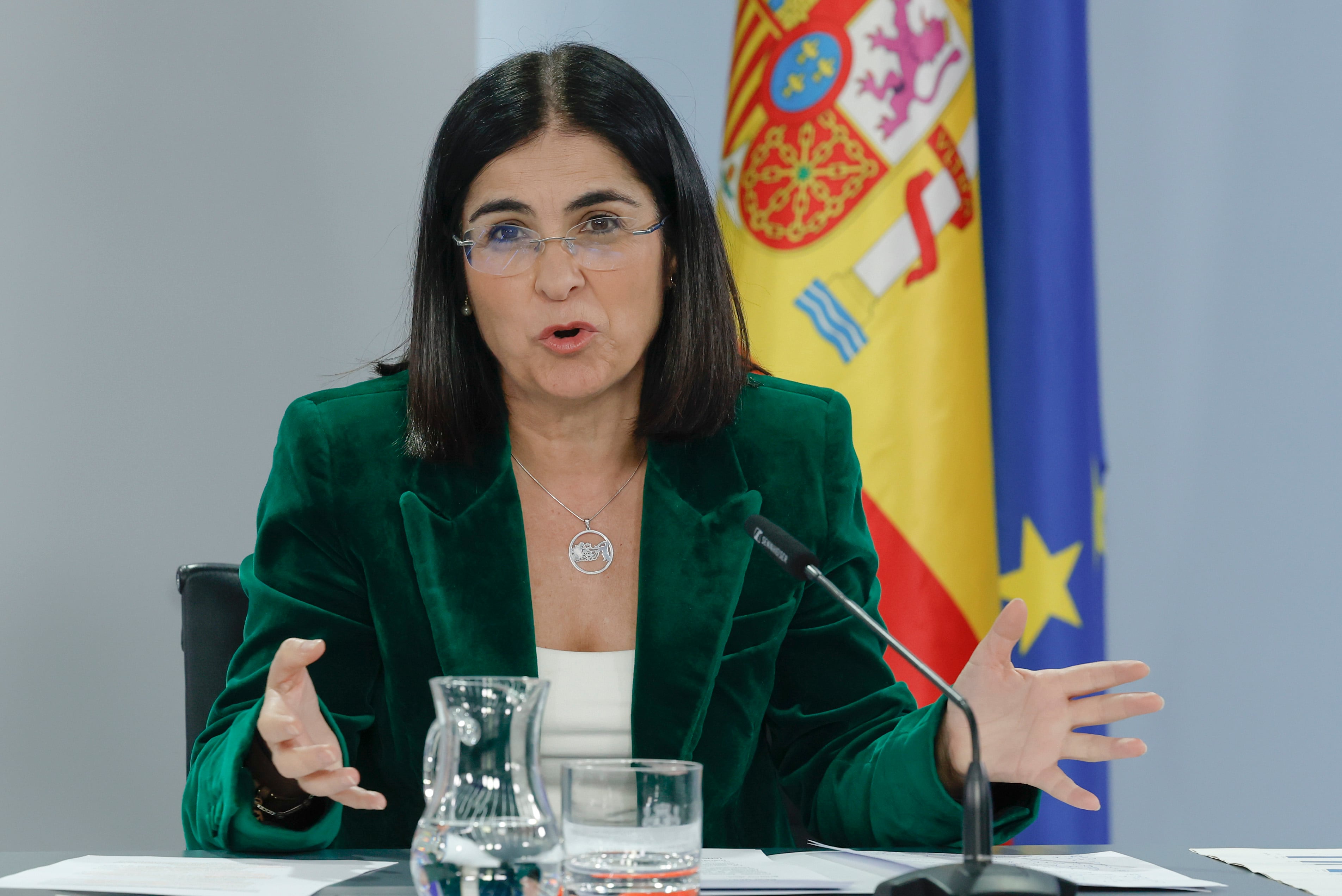 La ministra de Sanidad, Carolina Darias, durante la rueda de prensa ofrecida tras la reunión del Consejo de Ministros, este martes en el Palacio de La Moncloa.