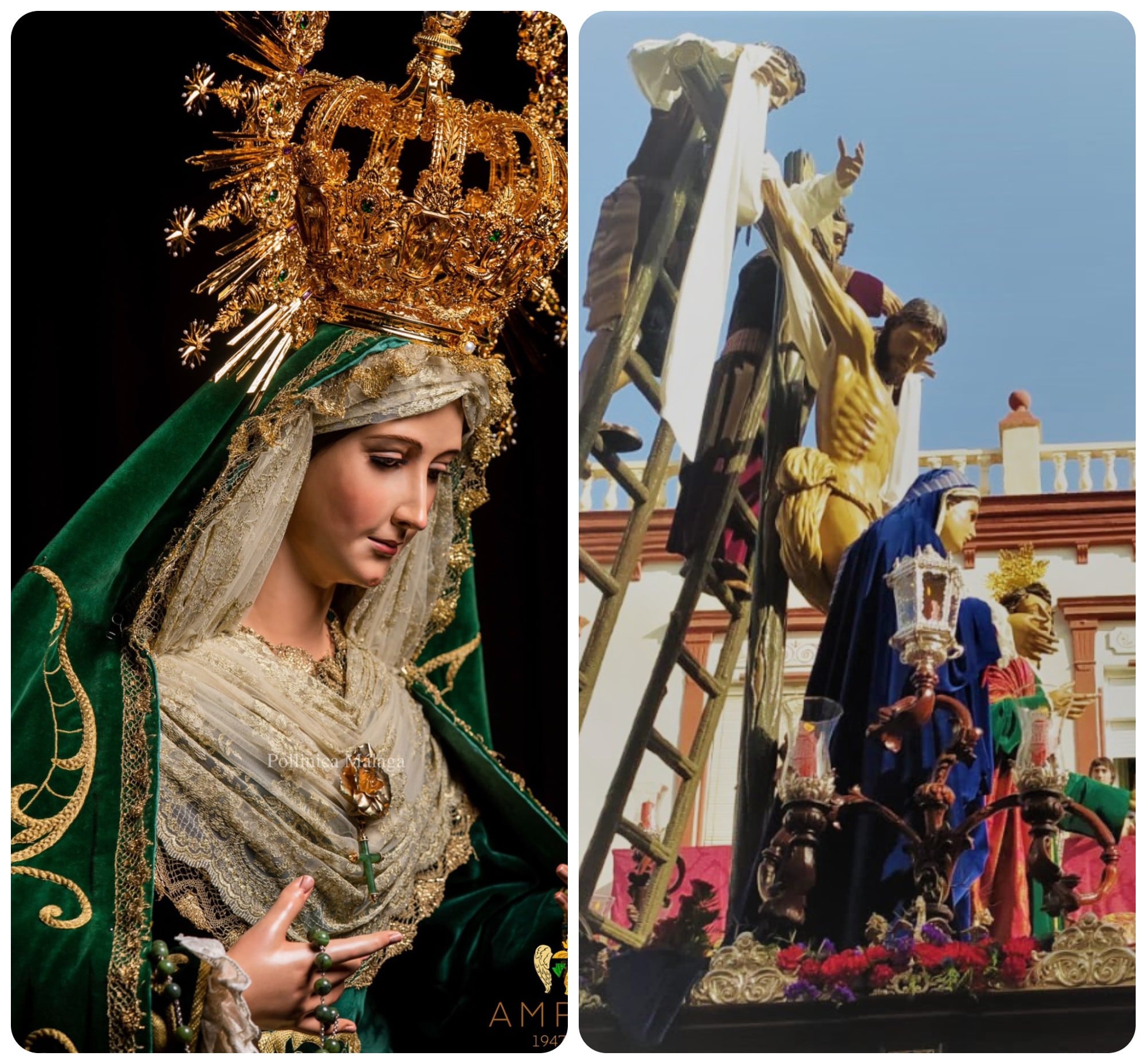 Imagen de la Virgen del Amparo (Pollinica) y uno delos tronos de la Semana Santa de Vélez