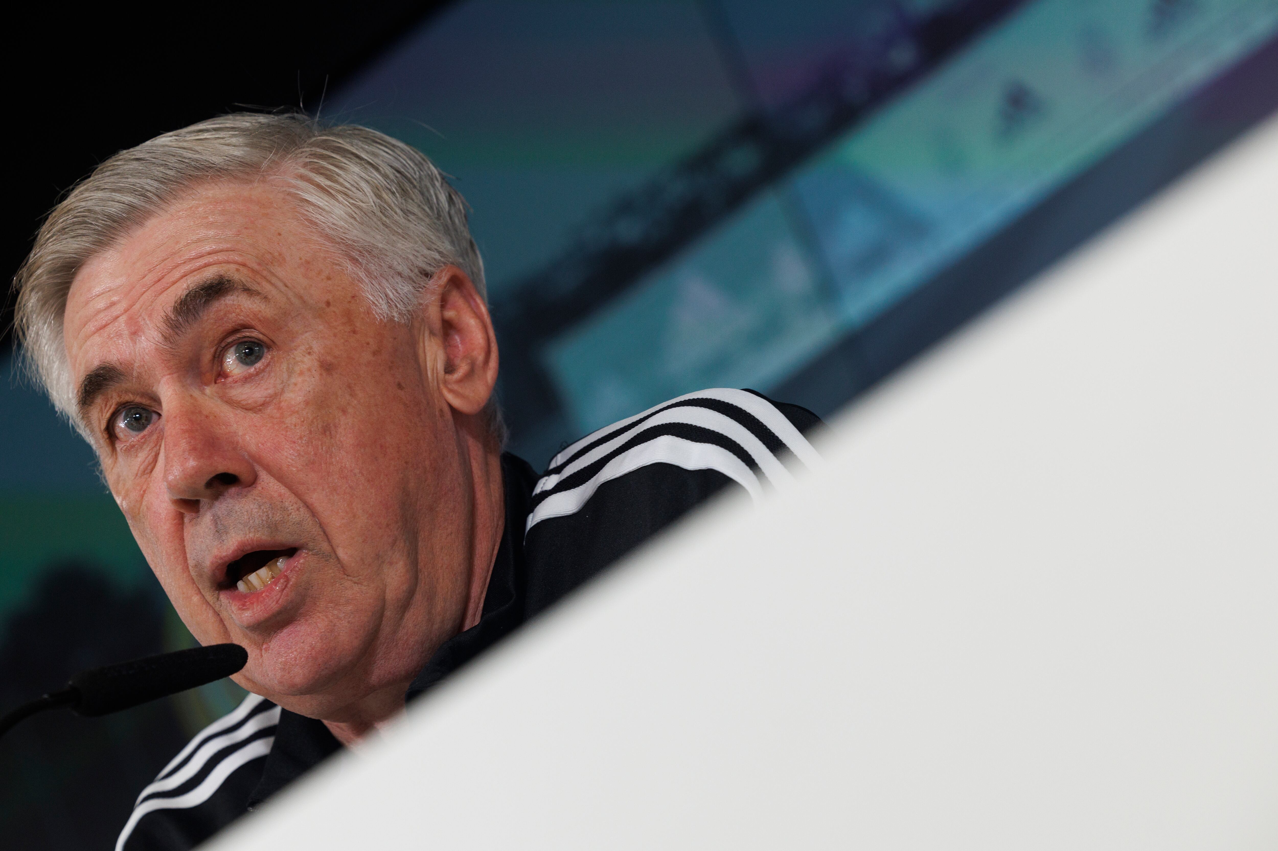 El entrenador del Real Madrid, Carlo Ancelotti, durante la rueda de prensa