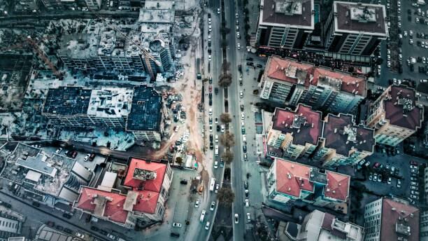 Top view of Bayraklı bornova rebuilding after the earthquake in aegean Turkey