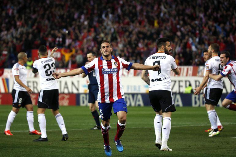 Koke celebra el gol del Atlético ante el Valencia