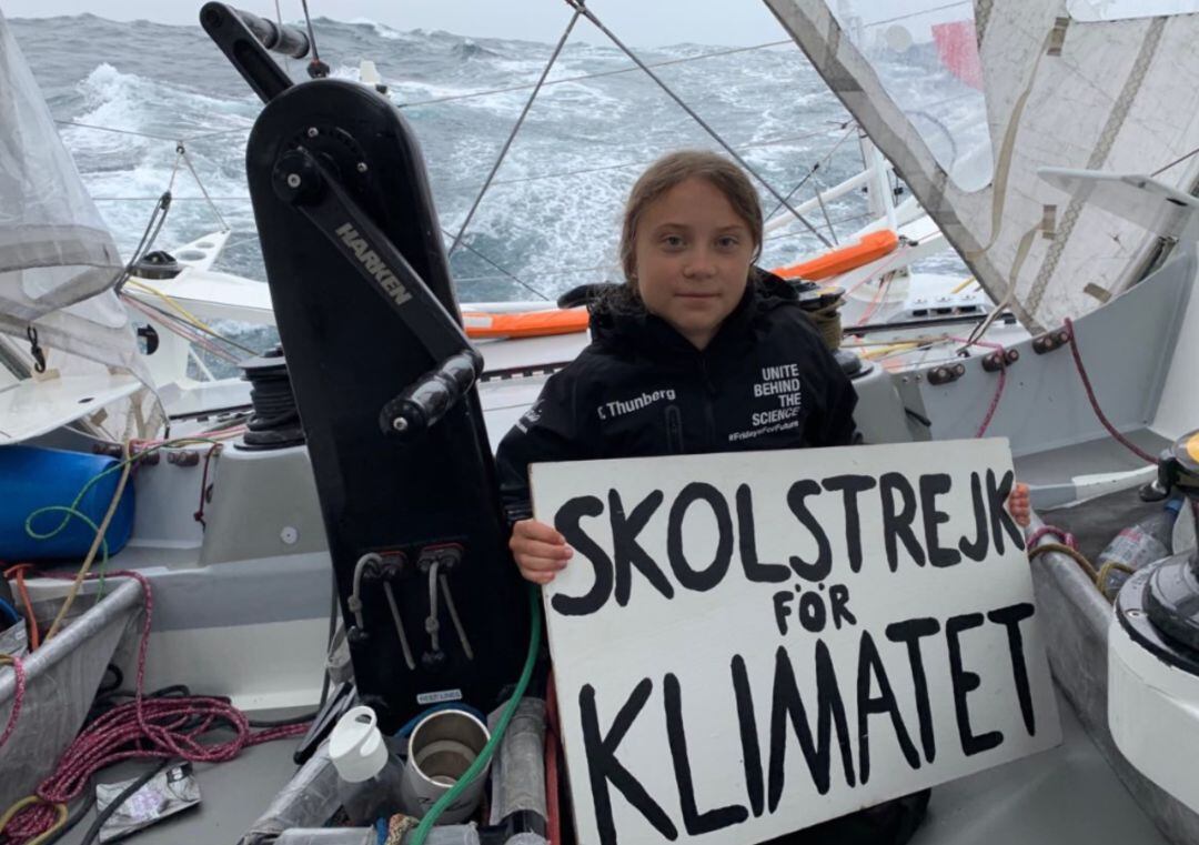 Greta Thunberg, de 16 años, a bordo de el &#039;Malizia II&#039; en una travesía por el océano Atlántico. 