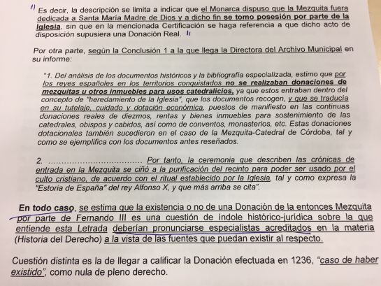 Detalle del informe elaborado por la Asesoria Jurídica 