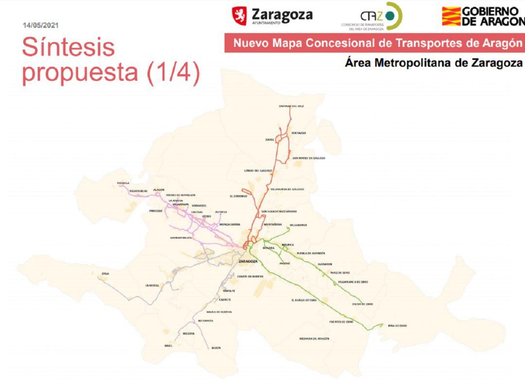 Este es el mapa de transporte metropolitano de Zaragoza que entrará en vigor en 2023