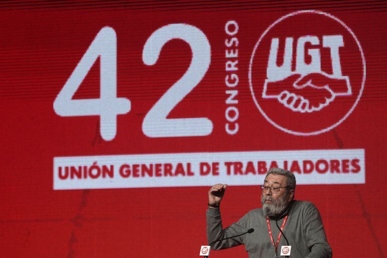 El secretario general de UGT, Cándido Méndez, durante su discurso en la apertura del 42 Congreso Confederal de UGT en Madrid. 