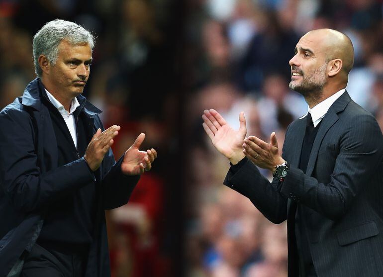 Mourinho, entrenador del Manchester United, y Guardiola, técnico del Manchester city