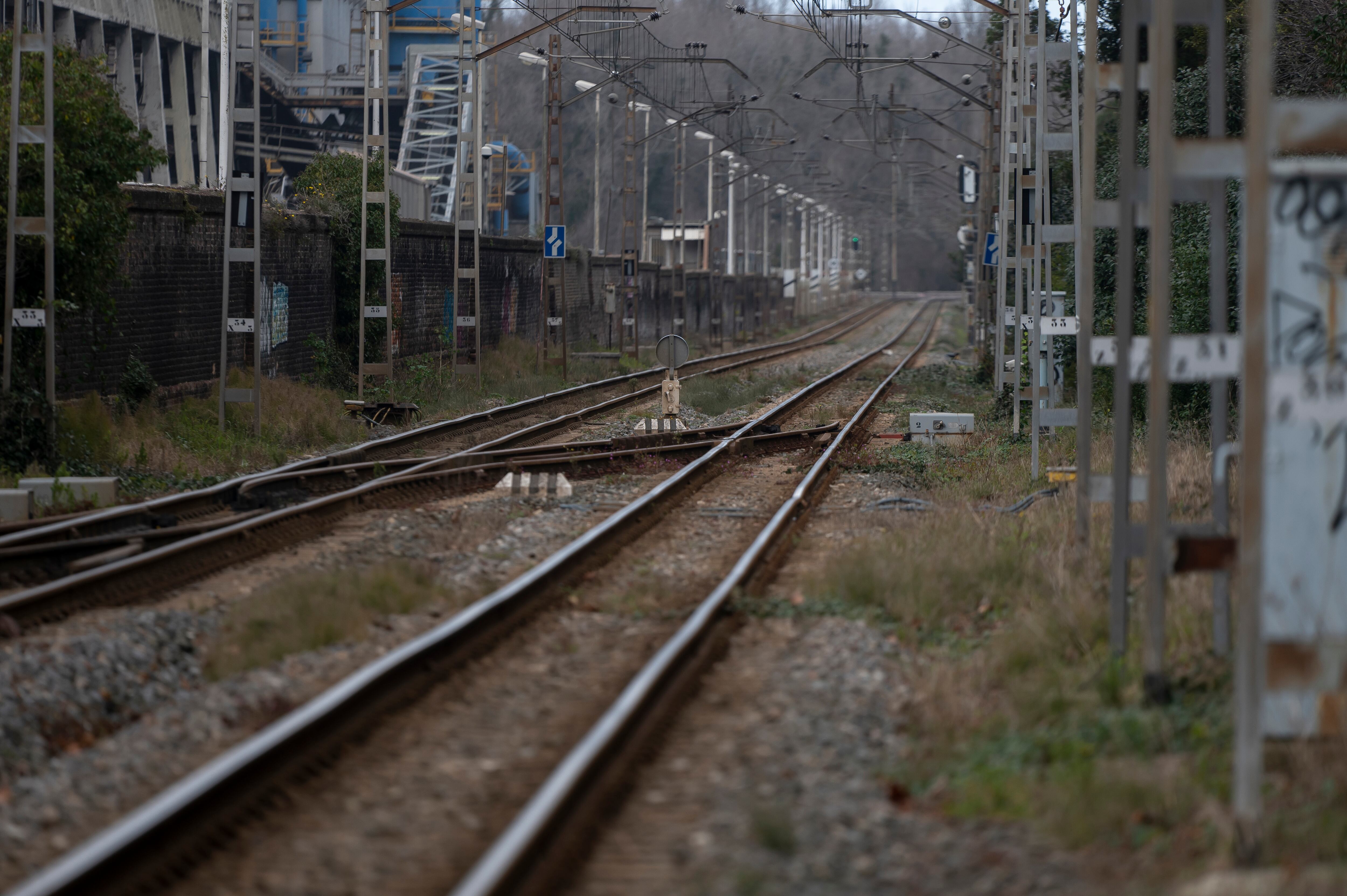 Vista de una vía del tren de cercanías en la localidad cántabra de Barreda.