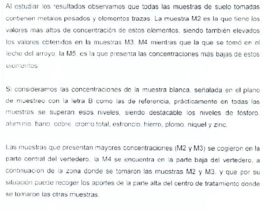 Extracto del informe realizado por la Fiscalía de Medio Ambiente