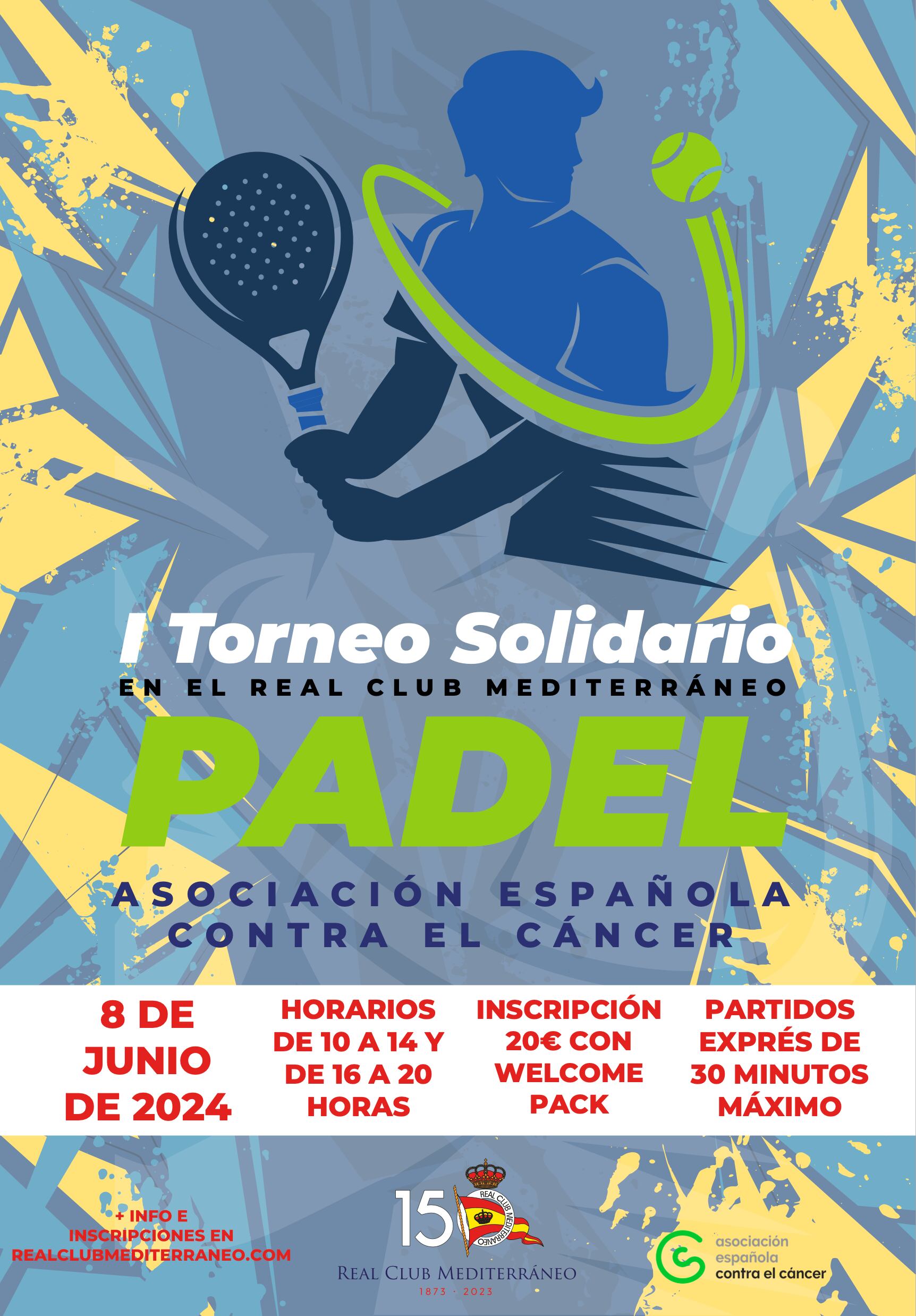 El Real Club Mediterráneo junto con la Asociación Española contra el cáncer, organizan un torneo de pádel solidario el próximo 8 de junio