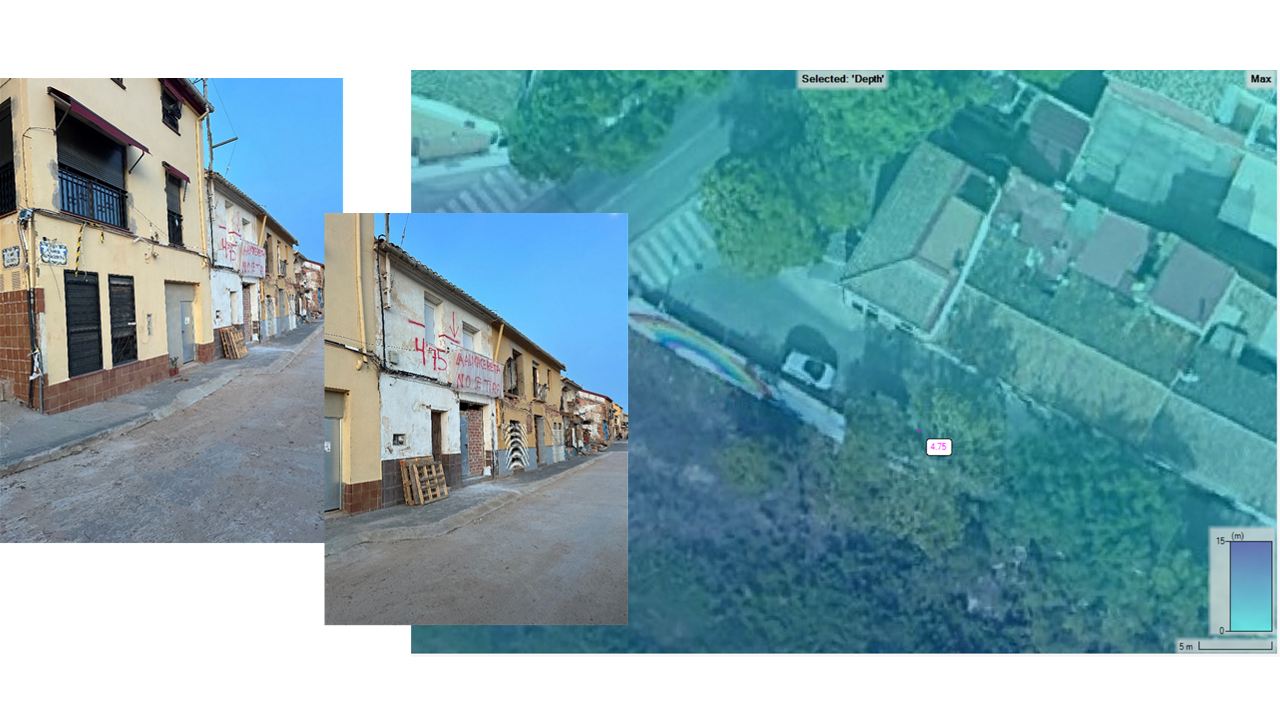 Imagen de la simulación de los niveles alcanzados por la inundación en la calle de la Almassereta en Picanya