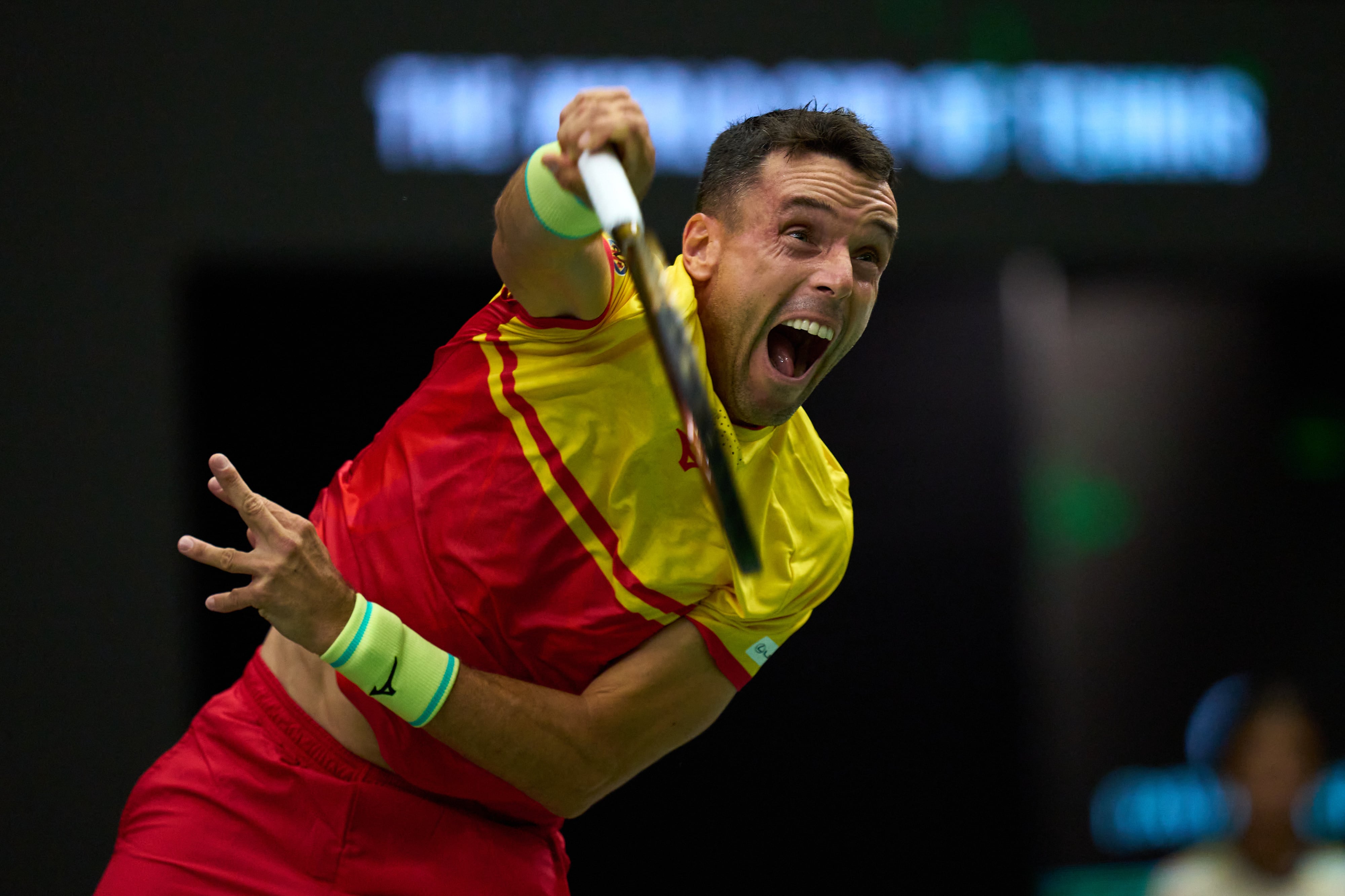 Roberto Bautista, en el partido ante Jiri Lehecka de la eliminatoria de la Copa Davis entre España y República Checa