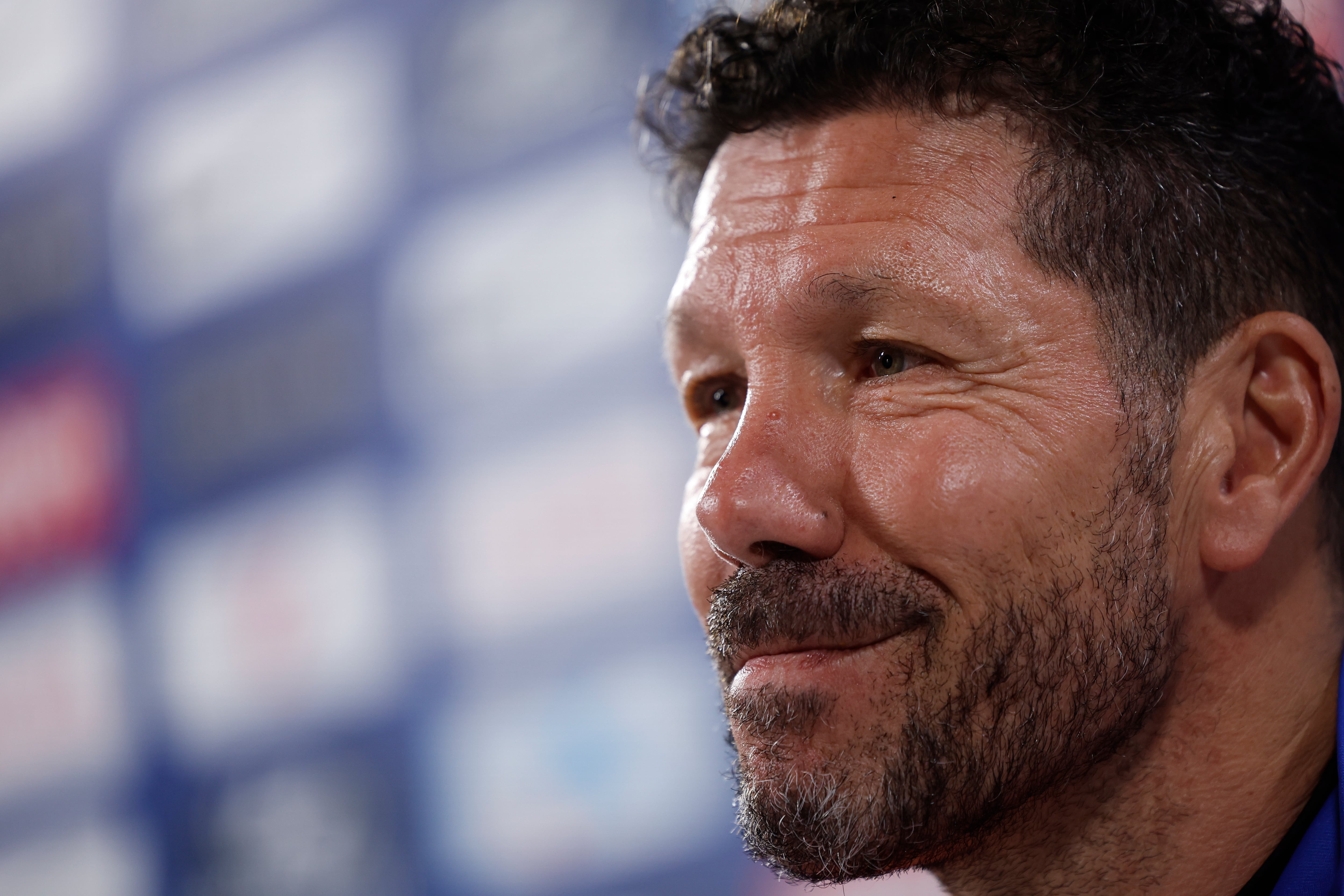 Diego Pablo Simeone comparece en la sala de prensa del Atlético de Madrid