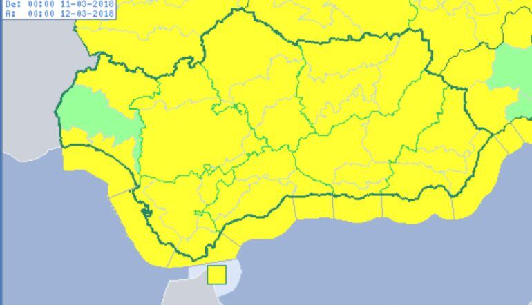 Mapa de la previsión meteorológica para este domigo en la provincia de Málaga