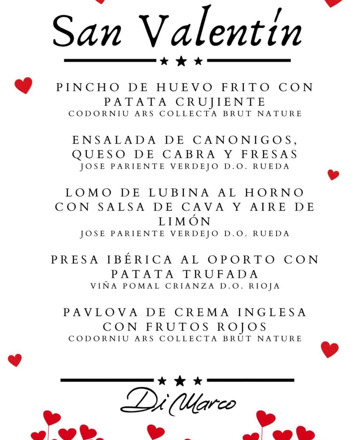 El Restaurante di Marco de Binéfar ha preparado un exquisito menú de San Valentín