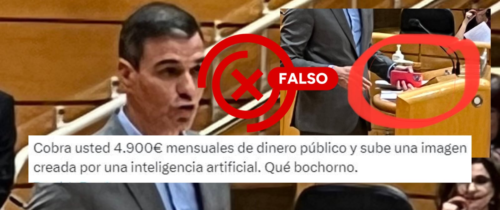 No, esta imagen de Pedro Sánchez con el móvil en el Senado no está generada con inteligencia artificial: es real.