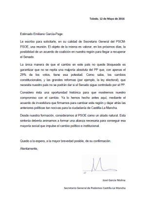 Carta de José García Molina a Emiliano García-Page