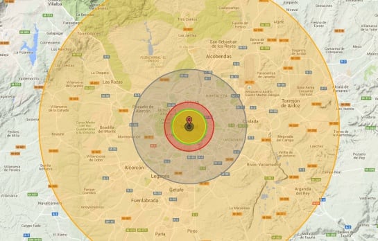 Simulación de una explosión nuclear de 10 megatones sobre Madrid.