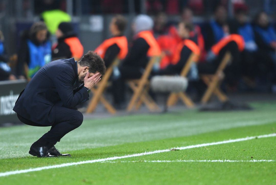 Diego Simeone, en el partido de la Champions entre el Atlético y el Bayer Leverkusen.