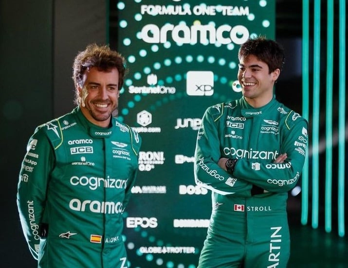 Alonso y Stroll, en la presentación del monoplaza de la presente temporada (Aston Martin).