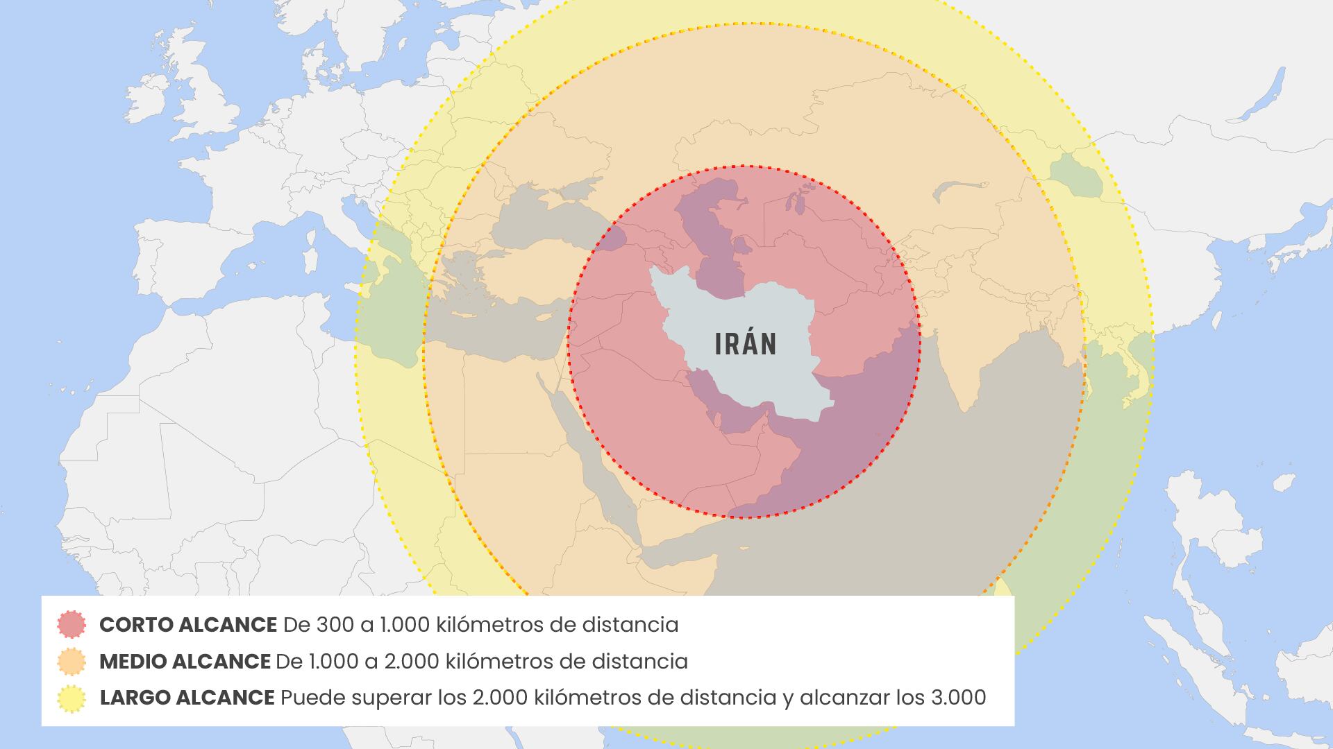 Este mapa creado por Cadena SER representa el alcance de los misiles de Irán.