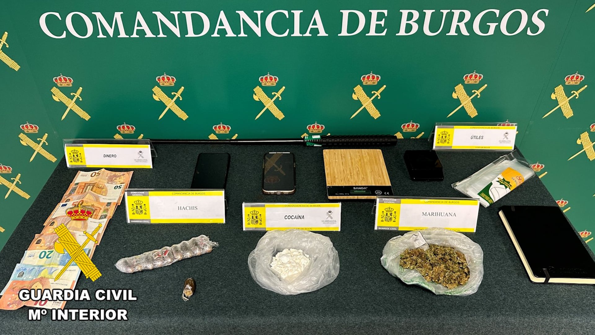 La Guardia Civil desmantela dos puntos de venta de droga al menudeo en Burgos y Bilbao