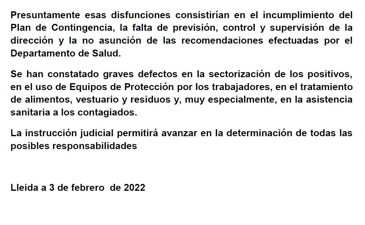 Nota de premsa de Fiscalia de Lleida