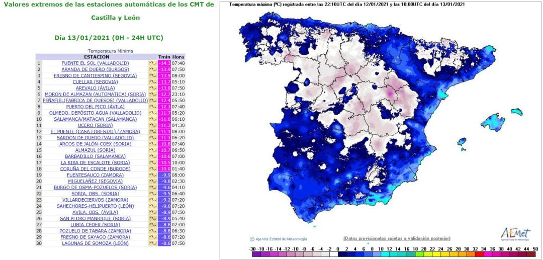 Aranda, segunda localidad más fría