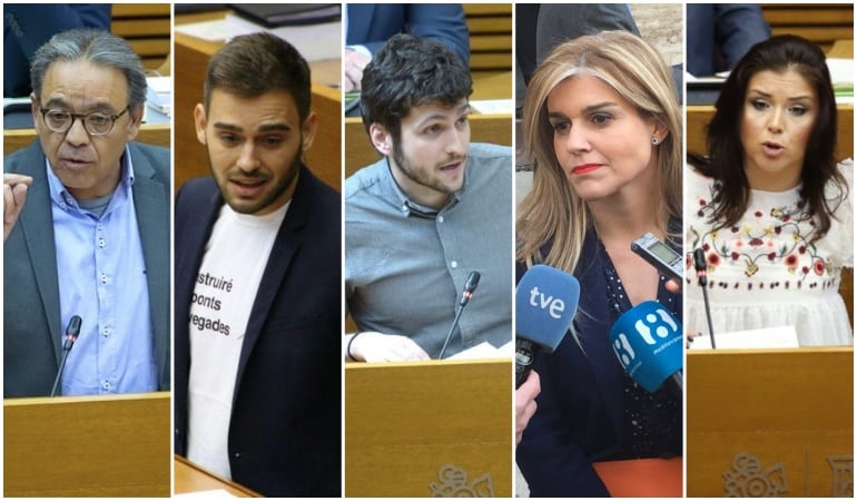 Manolo Mata (PSPV), Fran Ferri (Compromís), Antonio Estañ (Podem), Eva Ortiz (PPCV) y Mari Carmen Sánchez (Ciudadanos)