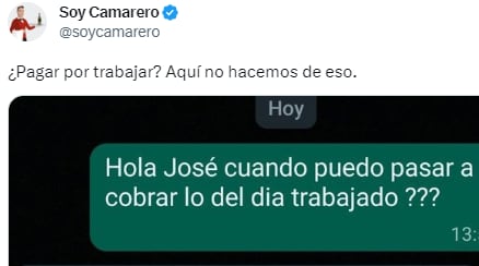 Un tweet de Soy Camarero.