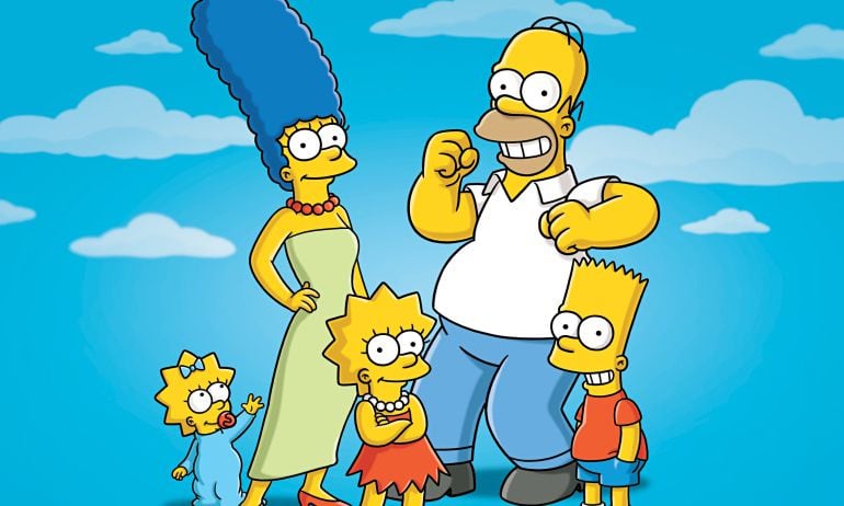 De izquierda a derecha: Maggie, Marge, Lisa, Hommer y Bart Simpson