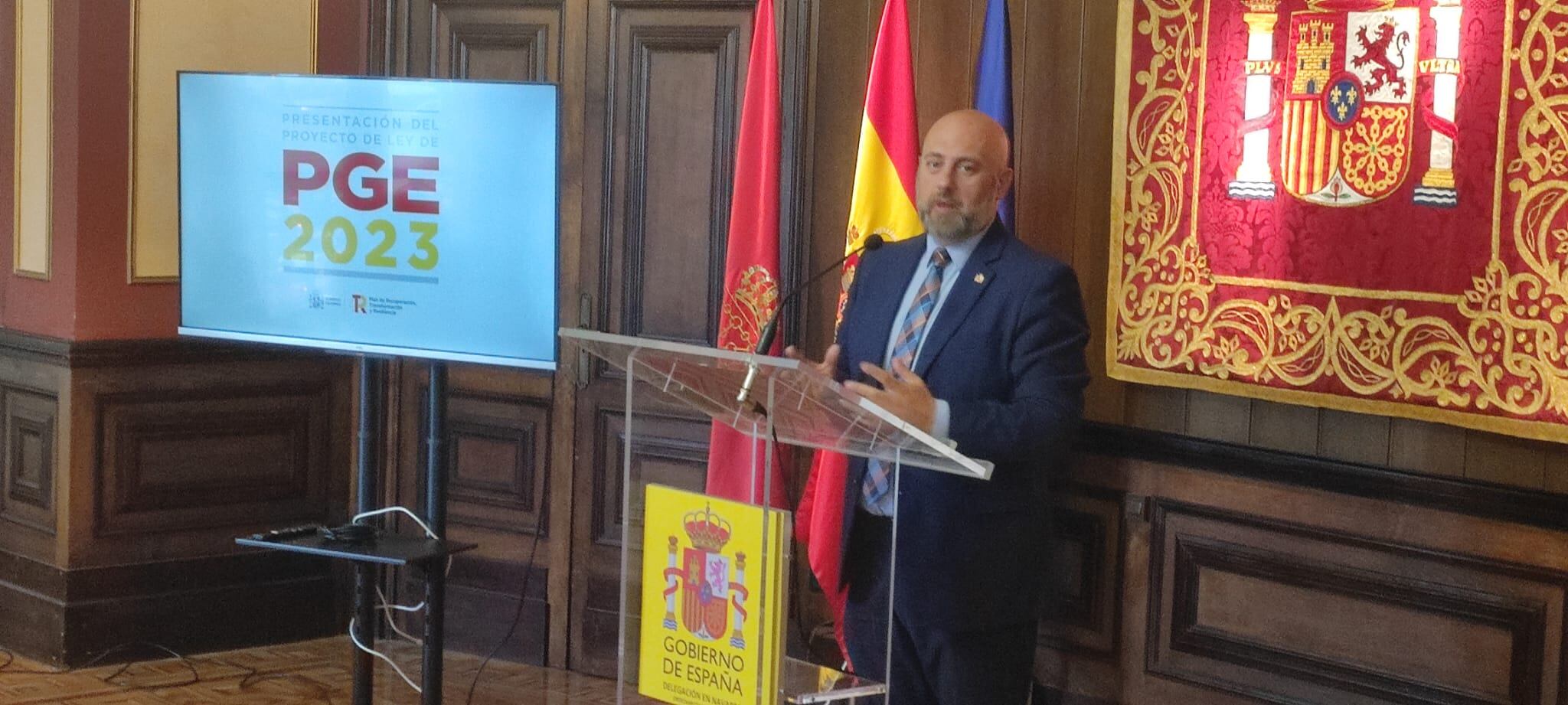 El Delegado del Gobierno central en Navarra, José Luis Arasti, en la presentación del proyecto de los Presupuestos Generales del Estado para 2023.