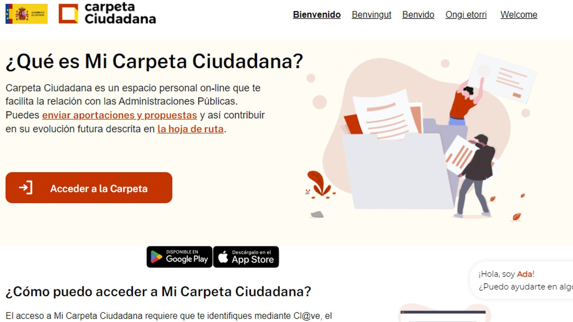 La página de inicio de la Carpeta Ciudadana