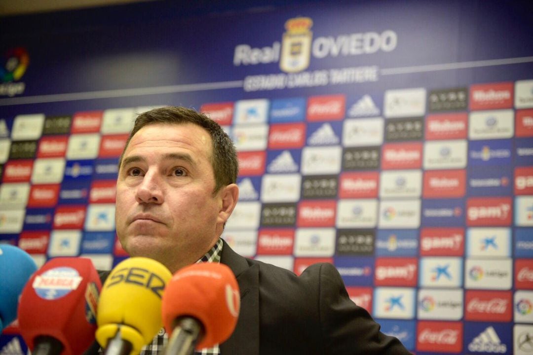 Del Olmo en la sala de prensa del Carlos Tartiere