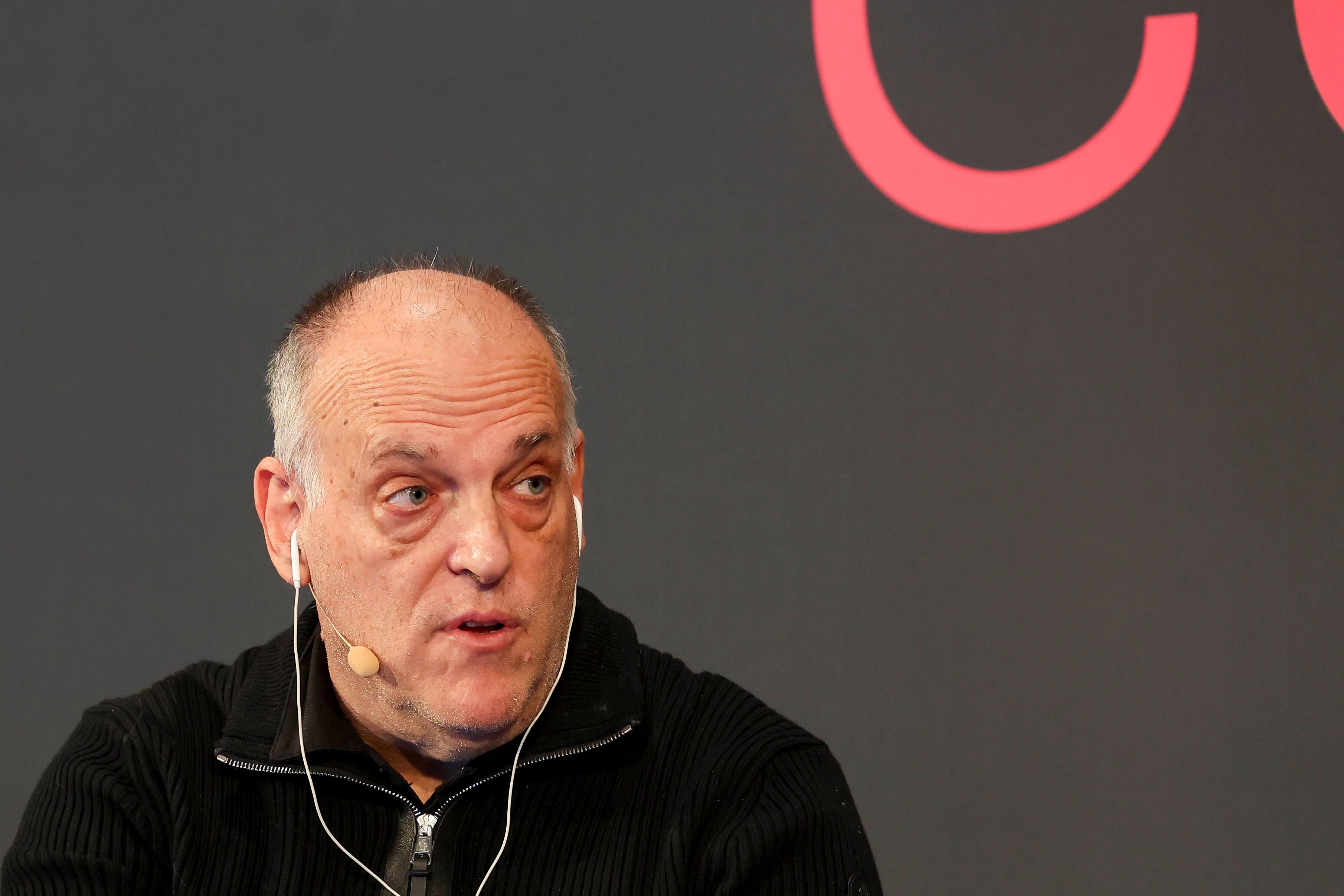 HAMBURG, GERMANY - FEBRUARY 1: La Liga President Javier Tebas looks on during the SPOBIS Conference on February 1, 2024 in Hamburg, Germany. (Photo by Marco Steinbrenner/DeFodi Images via Getty Images)