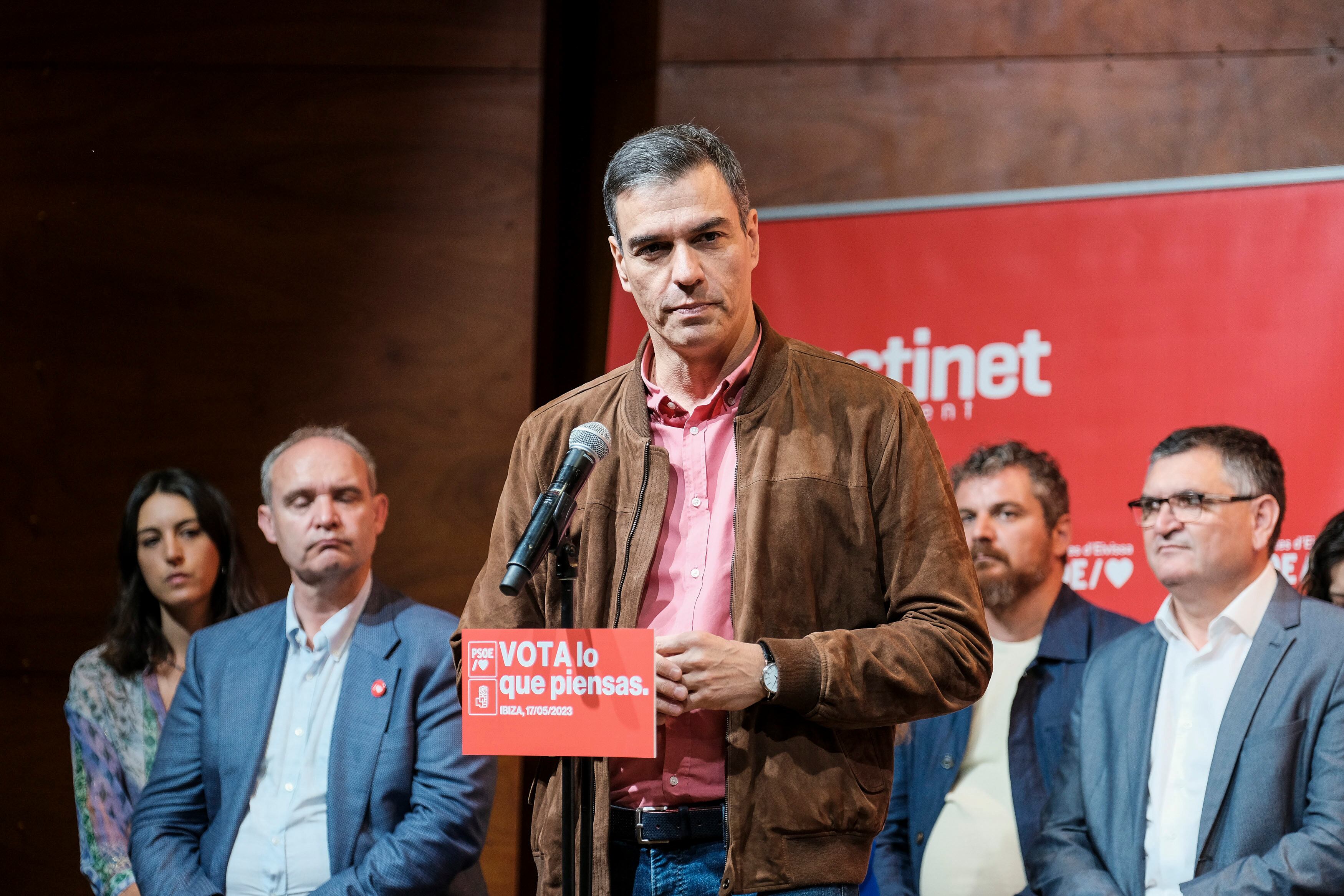 IBIZA, 17/05/2023.- El presidente de Gobierno, Pedro Sánchez, participa este miércoles en un mitin del PSOE en la ciudad de Ibiza.EFE/ Sergio G. Cañizares
