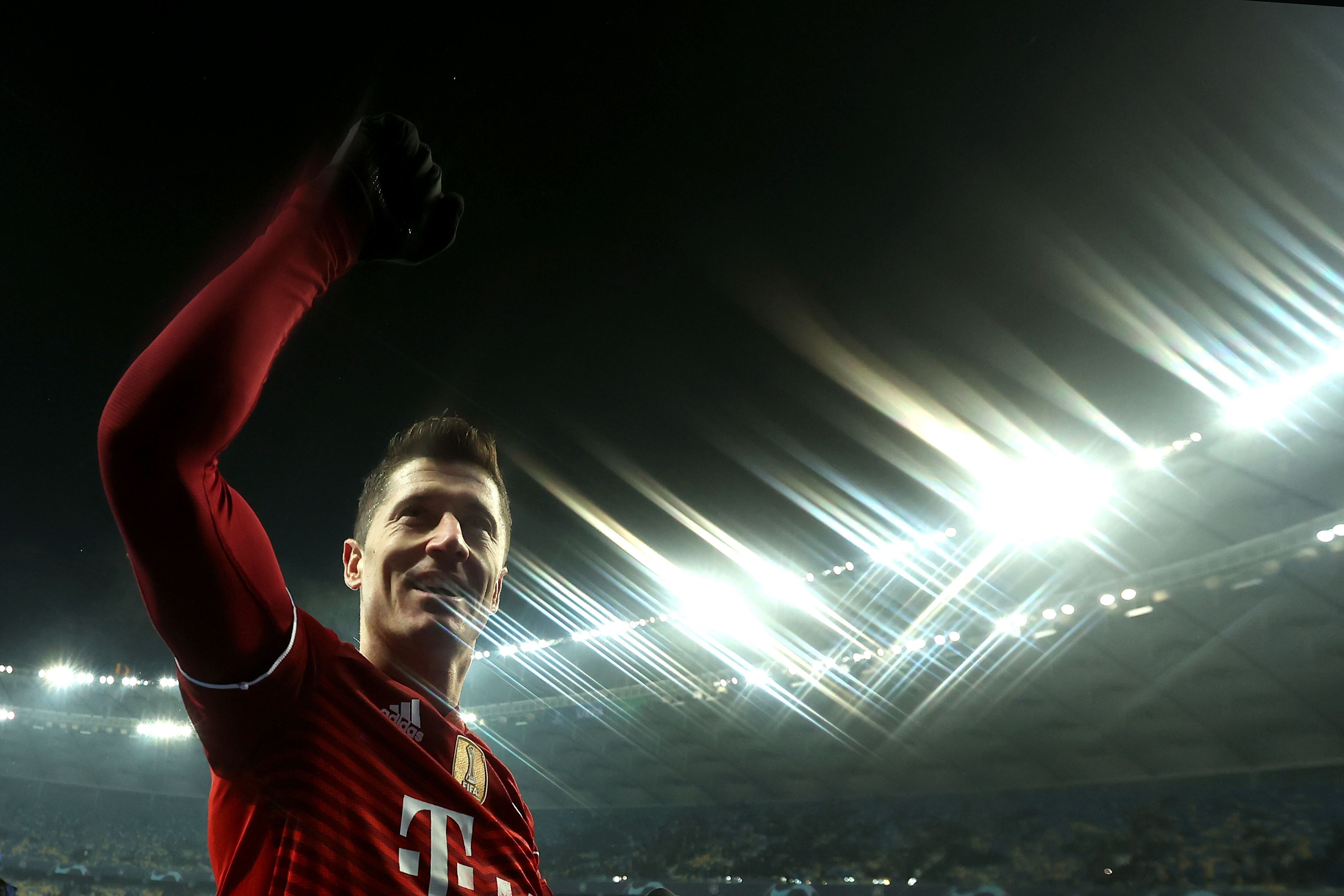 Lewandowski celebra un gol en un partido de Champions ante el Dinamo de Kiev, esta temporada