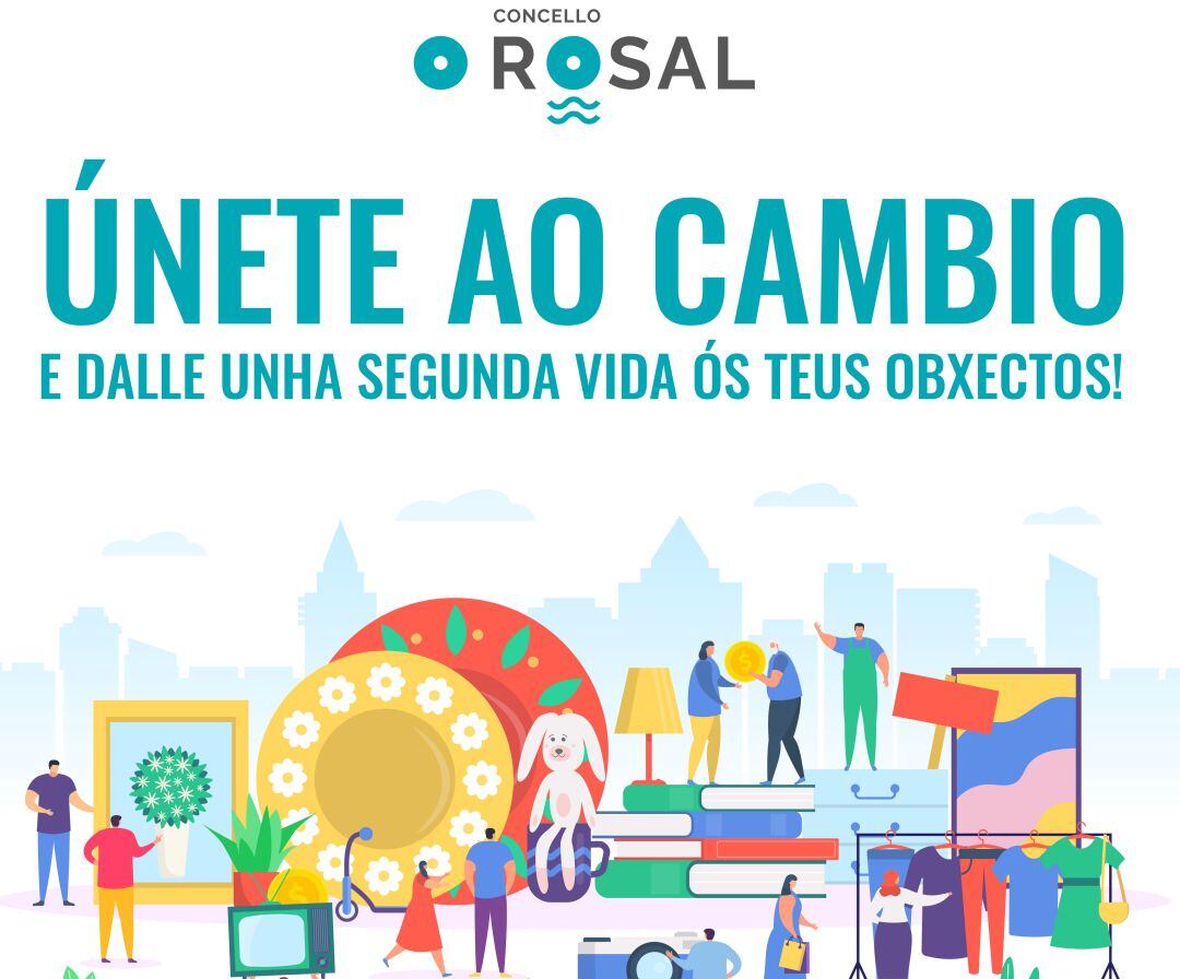 Cartel para promocionar el grupo de Facebook &#039;Intercambia O Rosal&#039;.