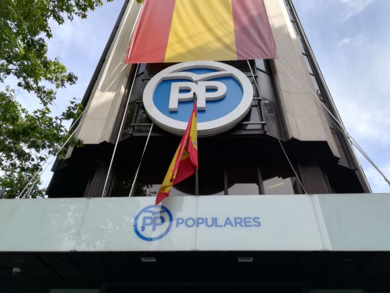 La sede del PP, en una imagen de este jueves 24 de mayo. 