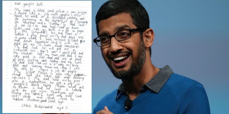 Sundar Pichai respondió a la carta de la niña de 7 años.