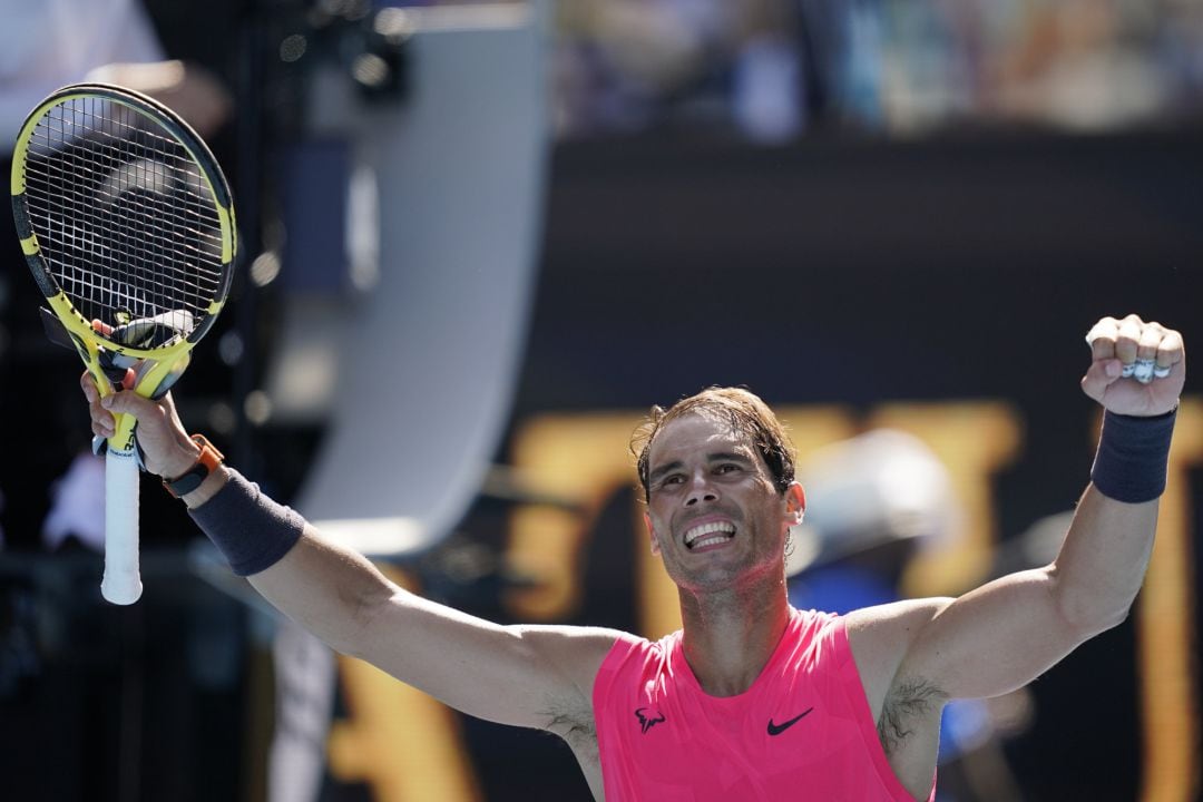 Nadal celebra el triunfo ante Hugo Dellien.