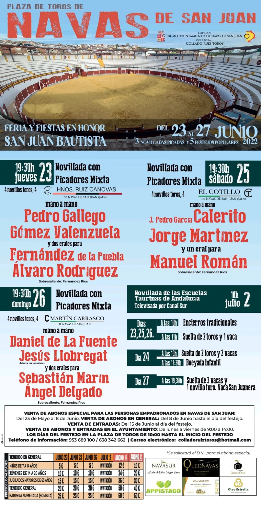 Cartel de festejos taurinos en Navas de San Juan