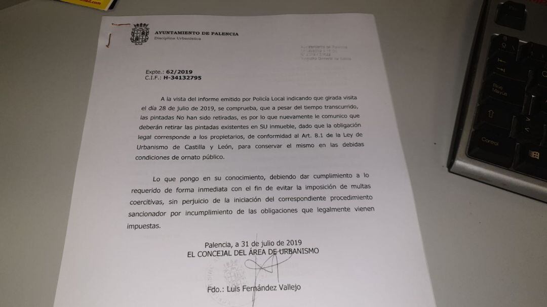 Rquerimientos que se están enviando desde el Ayuntamiento de Palencia