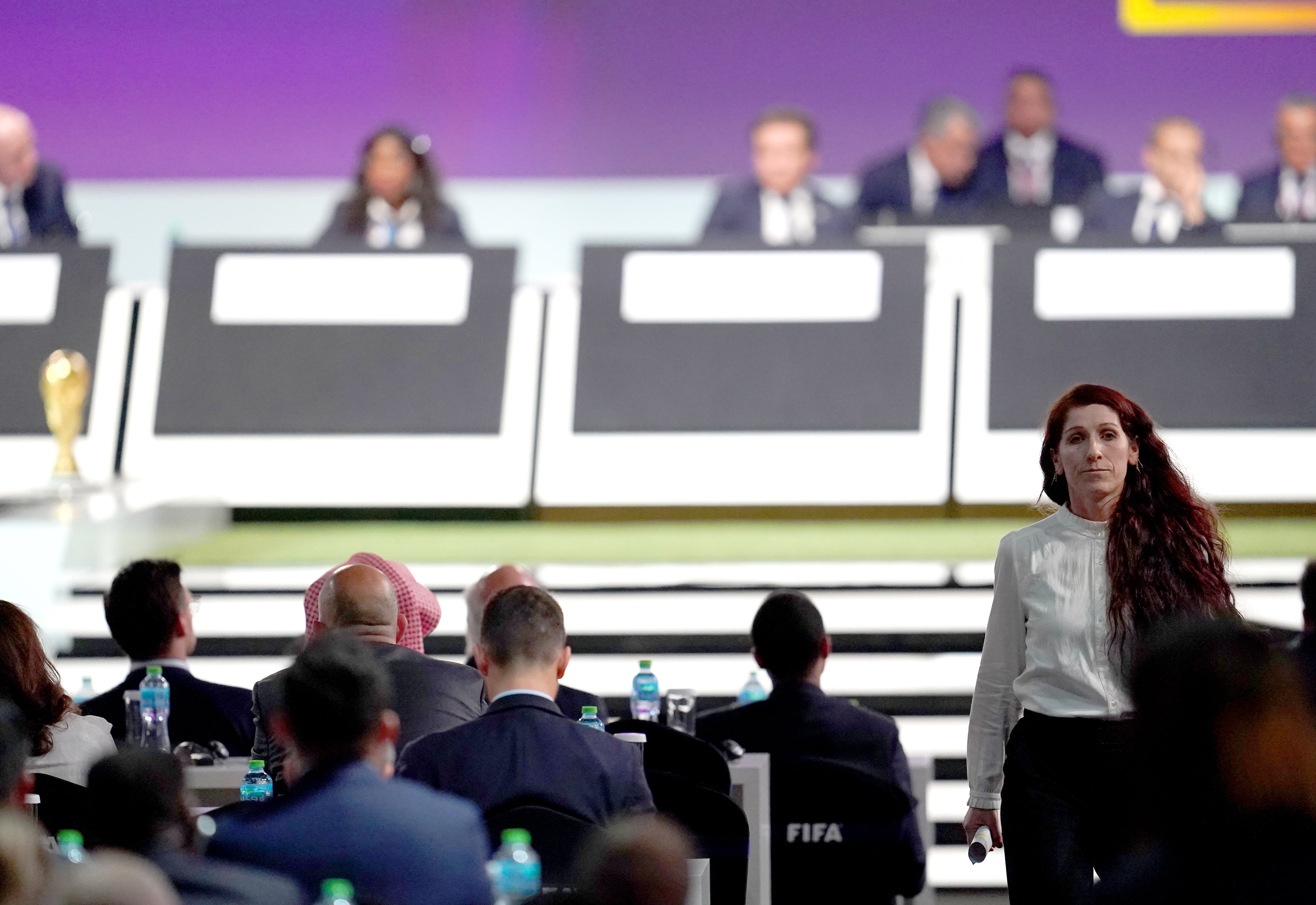 Lise Klaveness, tras su intervención en el 72º Congreso de la FIFA