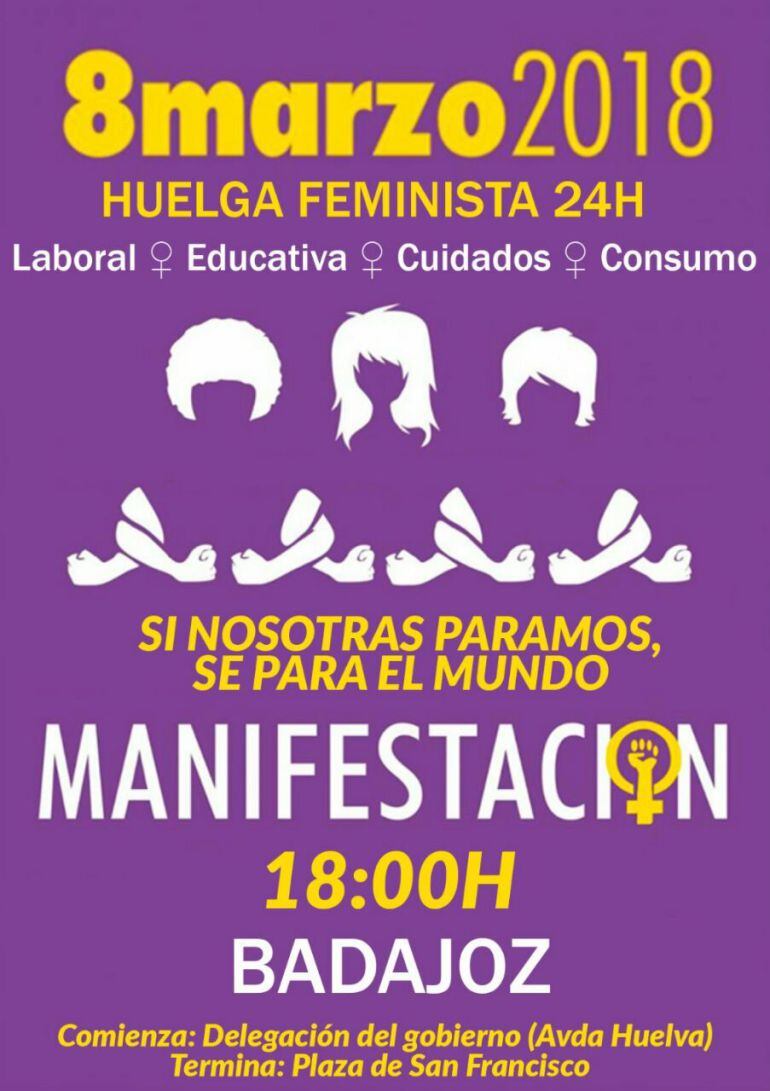 Convocatoria de manifestación de la Plataforma 8M en Badajoz