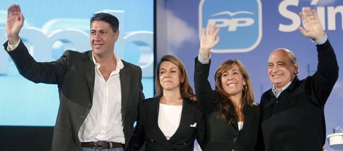 Cospedal, acompañada de Sánchez Camacho, Fernandez Diaz y Garcia Albiol, en Badalona