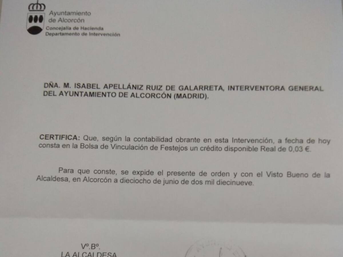 El nuevo gobierno de Alcorcón se encuentra con tan solo 3 céntimos para las fiestas