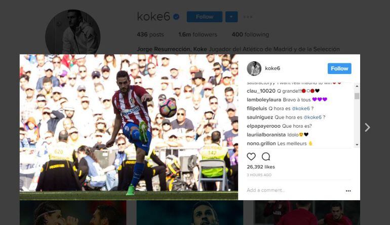 La foto de Koke junto a los mensajes de Filipe Luis y Saúl